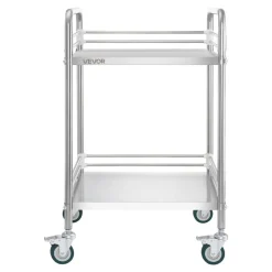 VEVOR Stainless Steel Cart, 2-Tier Rolling Lab Utility Cart with Lockable Wheels, Medical Serving Trolley Clinic Tray, Heavy Duty Mobile Service Storage Tray for Hospital, Restaurant, Kitchen, Salon