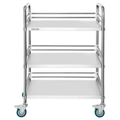 VEVOR Stainless Steel Cart, 3-Tier Rolling Lab Utility Cart with Lockable Wheels, Medical Serving Trolley Clinic Tray, Heavy Duty Mobile Service Storage Tray for Hospital, Restaurant, Kitchen, Salon