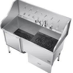 VEVOR Stainless Steel Dog Washing Station, 62 inch Pet Grooming Tub w/ Stairs, PE Water Filter Board, Faucet & Showerhead & Soap Holder Dog Bathtub for Large & Medium & Small Pets (Right Door)