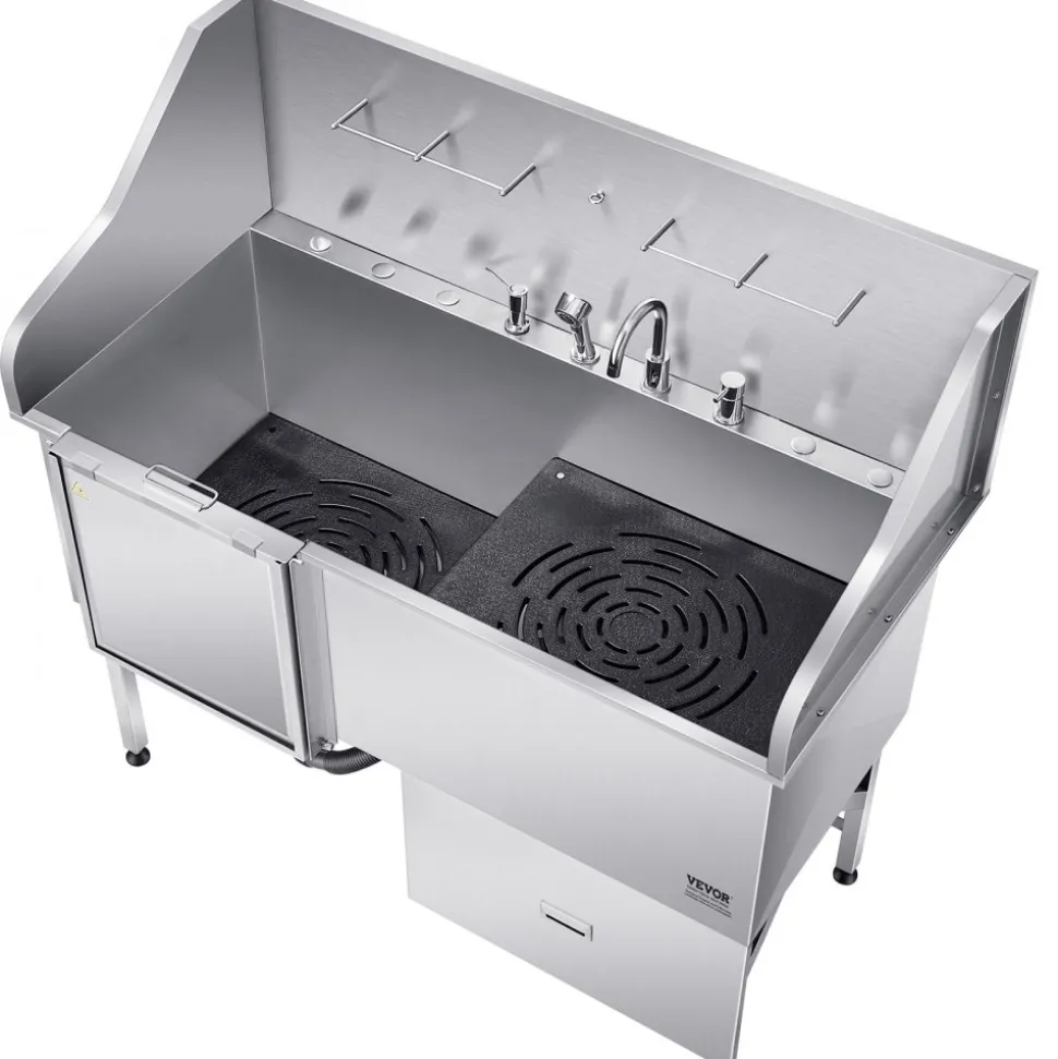 VEVOR Stainless Steel Dog Washing Station, 62 inch Pet Grooming Tub w/ Stairs, PE Water Filter Board, Faucet & Showerhead & Soap Holder Dog Bathtub for Large & Medium & Small Pets (Right Door)
