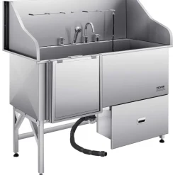 VEVOR Stainless Steel Dog Washing Station, 62 inch Pet Grooming Tub w/ Stairs, PE Water Filter Board, Faucet & Showerhead & Soap Holder Dog Bathtub for Large & Medium & Small Pets (Right Door)