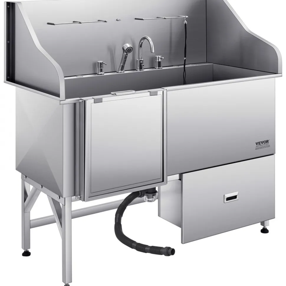 VEVOR Stainless Steel Dog Washing Station, 62 inch Pet Grooming Tub w/ Stairs, PE Water Filter Board, Faucet & Showerhead & Soap Holder Dog Bathtub for Large & Medium & Small Pets (Right Door)
