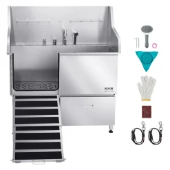 VEVOR Stainless Steel Dog Washing Station, 50 inch Pet Grooming Tub w/ Ramp, PE Water Filter Board, Faucet & Showerhead & Soap Holder Dog Bathtub for Large & Medium & Small Pets (Left Door)