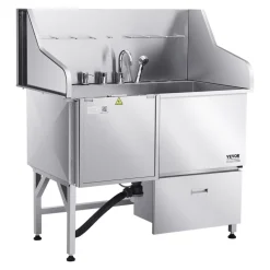 VEVOR Stainless Steel Dog Washing Station, 50 inch Pet Grooming Tub w/ Ramp, PE Water Filter Board, Faucet & Showerhead & Soap Holder Dog Bathtub for Large & Medium & Small Pets (Left Door)