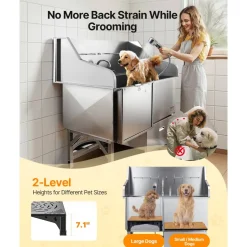 VEVOR Stainless Steel Dog Washing Station, 50 inch Pet Grooming Tub w/ Ramp, PE Water Filter Board, Faucet & Showerhead & Soap Holder Dog Bathtub for Large & Medium & Small Pets (Left Door)