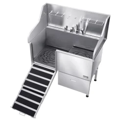 VEVOR Stainless Steel Dog Washing Station, 50 inch Pet Grooming Tub w/ Ramp, PE Water Filter Board, Faucet & Showerhead & Soap Holder Dog Bathtub for Large & Medium & Small Pets (Left Door)