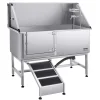 VEVOR Stainless Steel Dog Washing Station, 62 inch Pet Grooming Tub w/ Stairs, PE Water Filter Board, Faucet & Showerhead & Soap Holder Dog Bathtub for Large & Medium & Small Pets (Left Door)