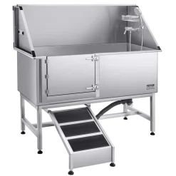 VEVOR Stainless Steel Dog Washing Station, 62 inch Pet Grooming Tub w/ Ramp, PE Water Filter Board, Faucet & Showerhead & Soap Holder Dog Bathtub for Large & Medium & Small Pets (Left Door)