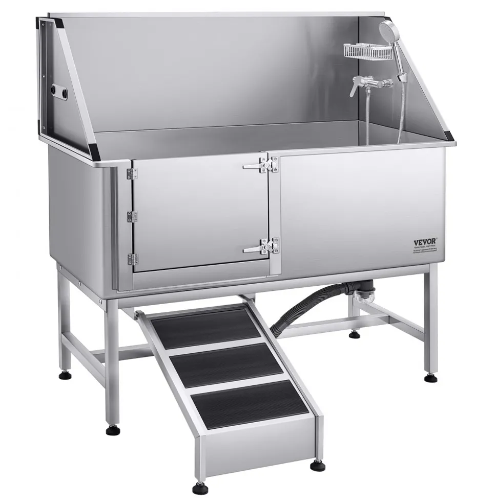 VEVOR Stainless Steel Dog Washing Station, 62 inch Pet Grooming Tub w/ Stairs, PE Water Filter Board, Faucet & Showerhead & Soap Holder Dog Bathtub for Large & Medium & Small Pets (Left Door)