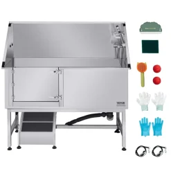 VEVOR Stainless Steel Dog Washing Station, 62 inch Pet Grooming Tub w/ Stairs, PE Water Filter Board, Faucet & Showerhead & Soap Holder Dog Bathtub for Large & Medium & Small Pets (Left Door)