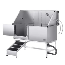 VEVOR Stainless Steel Dog Washing Station, 62 inch Pet Grooming Tub w/ Stairs, PE Water Filter Board, Faucet & Showerhead & Soap Holder Dog Bathtub for Large & Medium & Small Pets (Left Door)