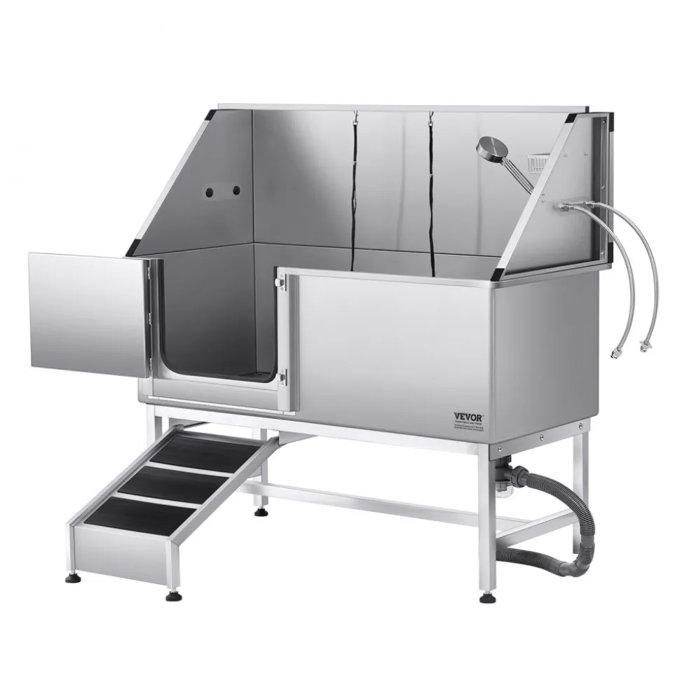 VEVOR Stainless Steel Dog Washing Station, 62 inch Pet Grooming Tub w/ Stairs, PE Water Filter Board, Faucet & Showerhead & Soap Holder Dog Bathtub for Large & Medium & Small Pets (Left Door)
