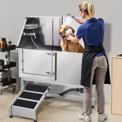 VEVOR Stainless Steel Dog Washing Station, 62 inch Pet Grooming Tub w/ Stairs, PE Water Filter Board, Faucet & Showerhead & Soap Holder Dog Bathtub for Large & Medium & Small Pets (Left Door)