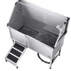 VEVOR Stainless Steel Dog Washing Station, 62 inch Pet Grooming Tub w/ Stairs, PE Water Filter Board, Faucet & Showerhead & Soap Holder Dog Bathtub for Large & Medium & Small Pets (Left Door)