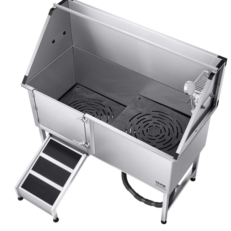 VEVOR Stainless Steel Dog Washing Station, 62 inch Pet Grooming Tub w/ Stairs, PE Water Filter Board, Faucet & Showerhead & Soap Holder Dog Bathtub for Large & Medium & Small Pets (Left Door)