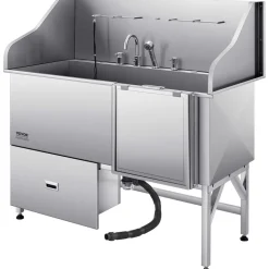 VEVOR Stainless Steel Dog Washing Station, 61 inch Pet Grooming Tub w/ Ramp, Water Filter Board, Faucet & Showerhead & Leash Dog Bathtub for Large & Medium & Small Pets (Right Door)