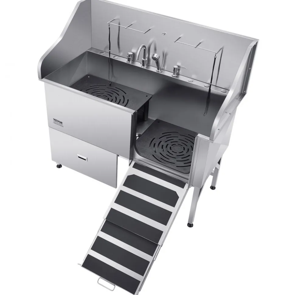 VEVOR Stainless Steel Dog Washing Station, 61 inch Pet Grooming Tub w/ Ramp, Water Filter Board, Faucet & Showerhead & Leash Dog Bathtub for Large & Medium & Small Pets (Right Door)