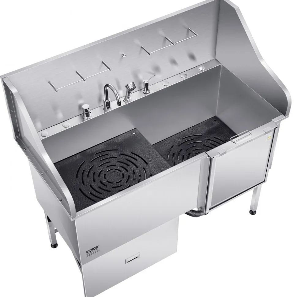 VEVOR Stainless Steel Dog Washing Station, 61 inch Pet Grooming Tub w/ Ramp, Water Filter Board, Faucet & Showerhead & Leash Dog Bathtub for Large & Medium & Small Pets (Right Door)