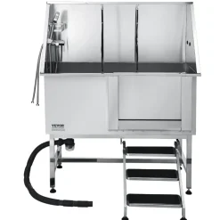 VEVOR Stainless Steel Dog Washing Station 50 Inch Pet Grooming Tub with Low-Slope Non-Slip Stairs, Hot & Cold Faucet, Showerhead, Home Wash Sink, Fits Medium and Large Pets (Right Door)