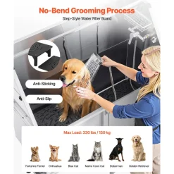 VEVOR Stainless Steel Dog Washing Station, 62 inch Pet Grooming Tub w/ Ramp, PE Water Filter Board, Faucet & Showerhead & Soap Holder Dog Bathtub for Large & Medium & Small Pets (Right Door)