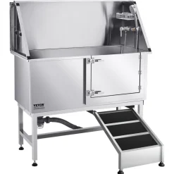 VEVOR Stainless Steel Dog Washing Station, 62 inch Pet Grooming Tub w/ Ramp, PE Water Filter Board, Faucet & Showerhead & Soap Holder Dog Bathtub for Large & Medium & Small Pets (Right Door)
