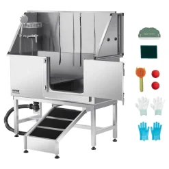 VEVOR Stainless Steel Dog Washing Station, 62 inch Pet Grooming Tub w/ Ramp, PE Water Filter Board, Faucet & Showerhead & Soap Holder Dog Bathtub for Large & Medium & Small Pets (Right Door)
