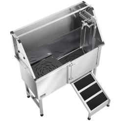 VEVOR Stainless Steel Dog Washing Station, 62 inch Pet Grooming Tub w/ Ramp, PE Water Filter Board, Faucet & Showerhead & Soap Holder Dog Bathtub for Large & Medium & Small Pets (Right Door)
