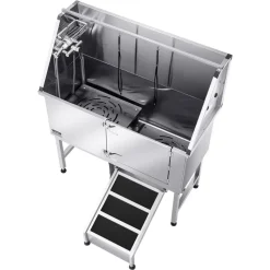 VEVOR Stainless Steel Dog Washing Station, 62 inch Pet Grooming Tub w/ Ramp, PE Water Filter Board, Faucet & Showerhead & Soap Holder Dog Bathtub for Large & Medium & Small Pets (Right Door)