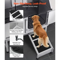 VEVOR Stainless Steel Dog Washing Station, 62 inch Pet Grooming Tub w/ Ramp, PE Water Filter Board, Faucet & Showerhead & Soap Holder Dog Bathtub for Large & Medium & Small Pets (Right Door)
