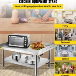 VEVOR Stainless Steel Equipment Grill Stand, 48 x 30 x 24 Inches Stainless Table, Grill Stand Table with Adjustable Storage Undershelf, Equipment Stand Grill Table for Hotel, Home, Restaurant Kitchen