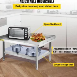 VEVOR Stainless Steel Equipment Grill Stand, 48 x 30 x 24 Inches Stainless Table, Grill Stand Table with Adjustable Storage Undershelf, Equipment Stand Grill Table for Hotel, Home, Restaurant Kitchen