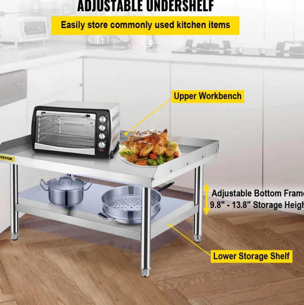 VEVOR Stainless Steel Equipment Grill Stand, 48 x 30 x 24 Inches Stainless Table, Grill Stand Table with Adjustable Storage Undershelf, Equipment Stand Grill Table for Hotel, Home, Restaurant Kitchen