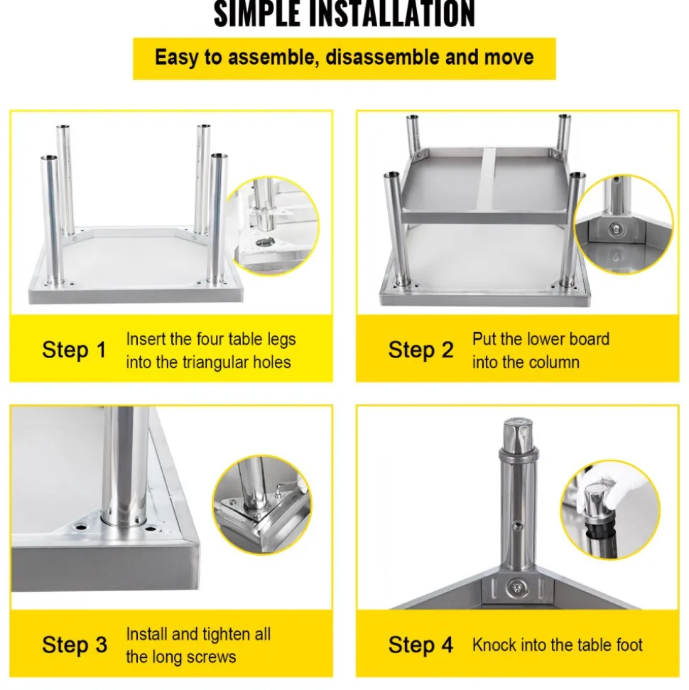 VEVOR Stainless Steel Equipment Grill Stand, 48 x 30 x 24 Inches Stainless Table, Grill Stand Table with Adjustable Storage Undershelf, Equipment Stand Grill Table for Hotel, Home, Restaurant Kitchen