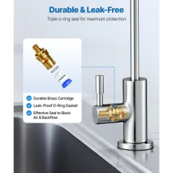 VEVOR Stainless Steel Faucet, Lead-Free Drinking Water Faucets, Reverse Osmosis Faucet with Solid Brass Valve, High Arch Filtered Water Faucets For Kitchen Sink, Bar Counter, Cafe Shop, Brushed Nickel