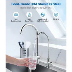 VEVOR Stainless Steel Faucet, Lead-Free Drinking Water Faucets, Reverse Osmosis Faucet with Solid Brass Valve, High Arch Filtered Water Faucets For Kitchen Sink, Bar Counter, Cafe Shop, Brushed Nickel