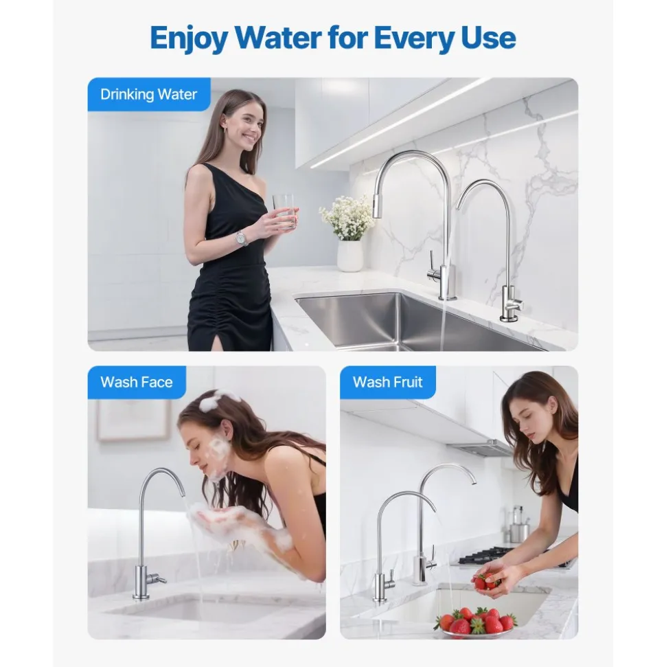 VEVOR Stainless Steel Faucet, Lead-Free Drinking Water Faucets, Reverse Osmosis Faucet with Solid Brass Valve, High Arch Filtered Water Faucets For Kitchen Sink, Bar Counter, Cafe Shop, Brushed Nickel