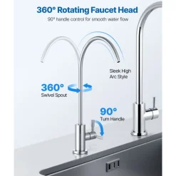 VEVOR Stainless Steel Faucet, Lead-Free Drinking Water Faucets, Reverse Osmosis Faucet with Solid Brass Valve, High Arch Filtered Water Faucets For Kitchen Sink, Bar Counter, Cafe Shop, Brushed Nickel