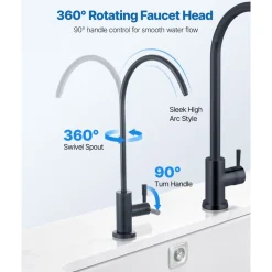 VEVOR Stainless Steel Faucet, Lead-Free Water Purifier Faucets, Reverse Osmosis Faucet with Solid Brass Valve, High Arch Drinking Water Faucets For Kitchen Sink, Bar Counter, Cafe Shop, Matte Black