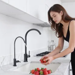 VEVOR Stainless Steel Faucet, Lead-Free Water Purifier Faucets, Reverse Osmosis Faucet with Solid Brass Valve, High Arch Drinking Water Faucets For Kitchen Sink, Bar Counter, Cafe Shop, Matte Black