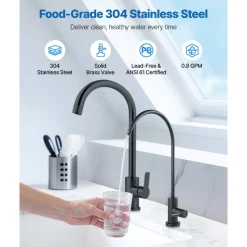 VEVOR Stainless Steel Faucet, Lead-Free Water Purifier Faucets, Reverse Osmosis Faucet with Solid Brass Valve, High Arch Drinking Water Faucets For Kitchen Sink, Bar Counter, Cafe Shop, Matte Black