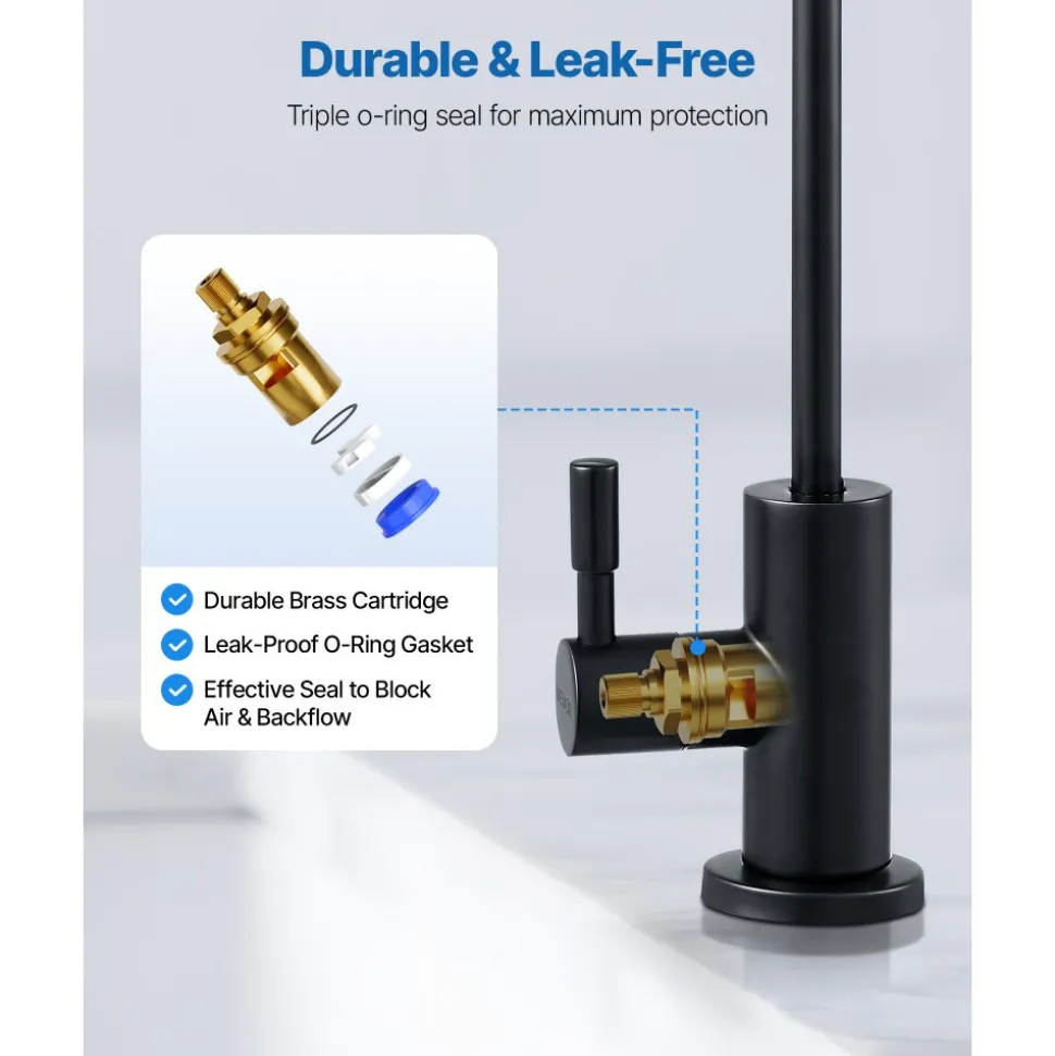 VEVOR Stainless Steel Faucet, Lead-Free Water Purifier Faucets, Reverse Osmosis Faucet with Solid Brass Valve, High Arch Drinking Water Faucets For Kitchen Sink, Bar Counter, Cafe Shop, Matte Black