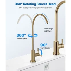 VEVOR Stainless Steel Faucet, Lead-Free Water Purifier Faucet, Filter Water Faucets With Solid Brass Valve, Anti-Rust & Durability Ro Water Faucets For Kitchen, Bar Counter, Cafe Shop, Brushed Gold