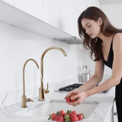VEVOR Stainless Steel Faucet, Lead-Free Water Purifier Faucet, Filter Water Faucets With Solid Brass Valve, Anti-Rust & Durability Ro Water Faucets For Kitchen, Bar Counter, Cafe Shop, Brushed Gold