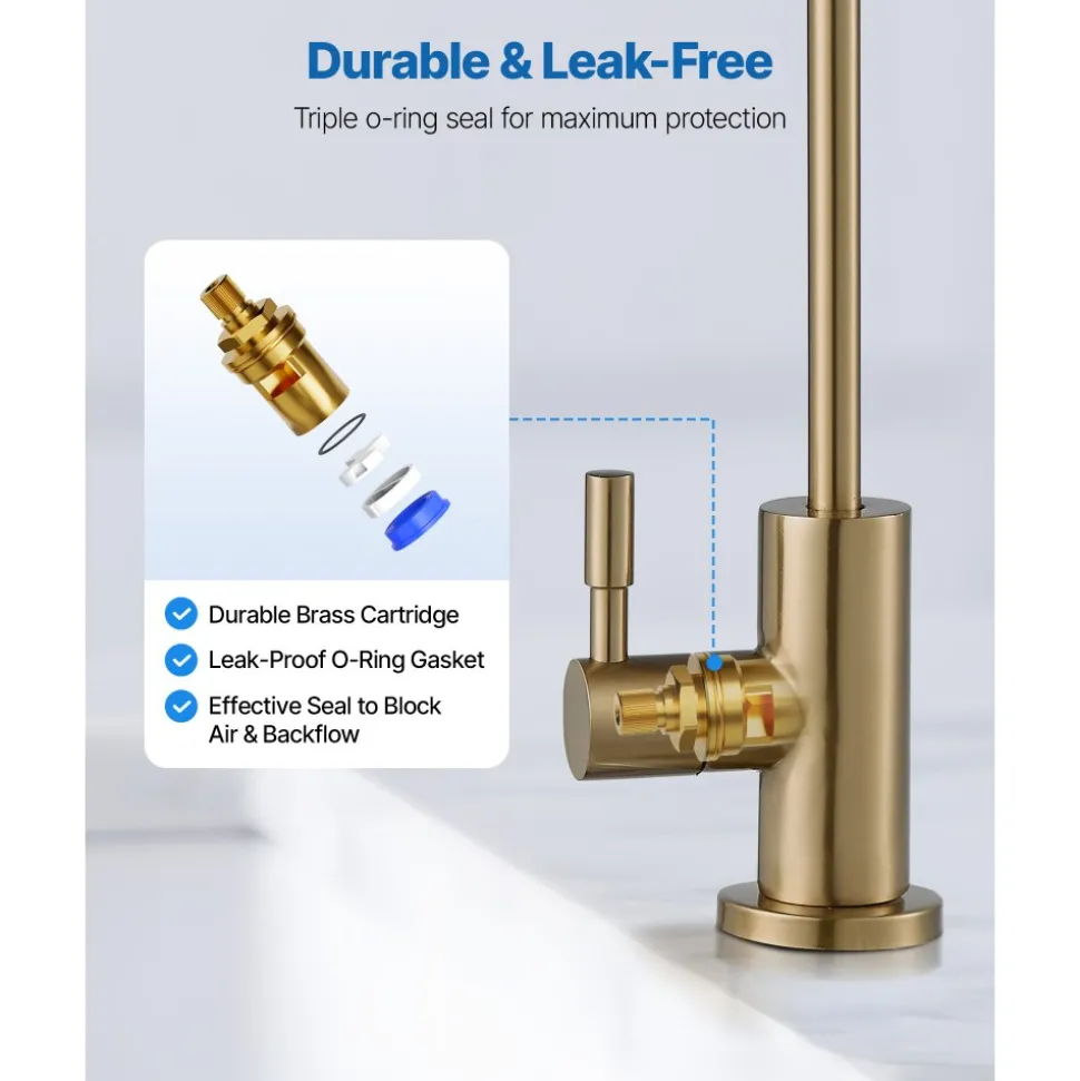 VEVOR Stainless Steel Faucet, Lead-Free Water Purifier Faucet, Filter Water Faucets With Solid Brass Valve, Anti-Rust & Durability Ro Water Faucets For Kitchen, Bar Counter, Cafe Shop, Brushed Gold