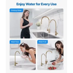 VEVOR Stainless Steel Faucet, Lead-Free Water Purifier Faucet, Filter Water Faucets With Solid Brass Valve, Anti-Rust & Durability Ro Water Faucets For Kitchen, Bar Counter, Cafe Shop, Brushed Gold