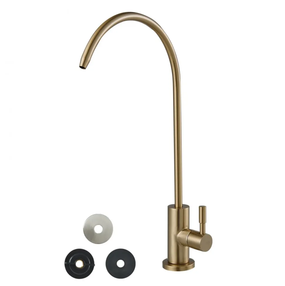 VEVOR Stainless Steel Faucet, Lead-Free Water Purifier Faucet, Filter Water Faucets With Solid Brass Valve, Anti-Rust & Durability Ro Water Faucets For Kitchen, Bar Counter, Cafe Shop, Brushed Gold