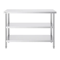 VEVOR Stainless Steel Food Prep Table, 18 x 48 x 34 Inch Commercial Kitchen Worktable, with 2 Adjustable Undershelf, Heavy Duty Prep Table Metal Work Table for BBQ, Kitchen, Home, and Garage
