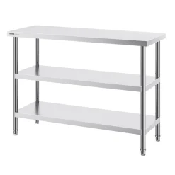 VEVOR Stainless Steel Food Prep Table, 18 x 48 x 34 Inch Commercial Kitchen Worktable, with 2 Adjustable Undershelf, Heavy Duty Prep Table Metal Work Table for BBQ, Kitchen, Home, and Garage