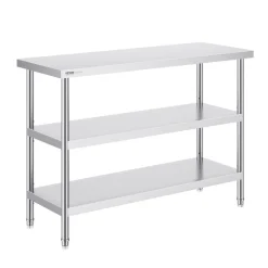 VEVOR Stainless Steel Food Prep Table, 18 x 48 x 34 Inch Commercial Kitchen Worktable, with 2 Adjustable Undershelf, Heavy Duty Prep Table Metal Work Table for BBQ, Kitchen, Home, and Garage