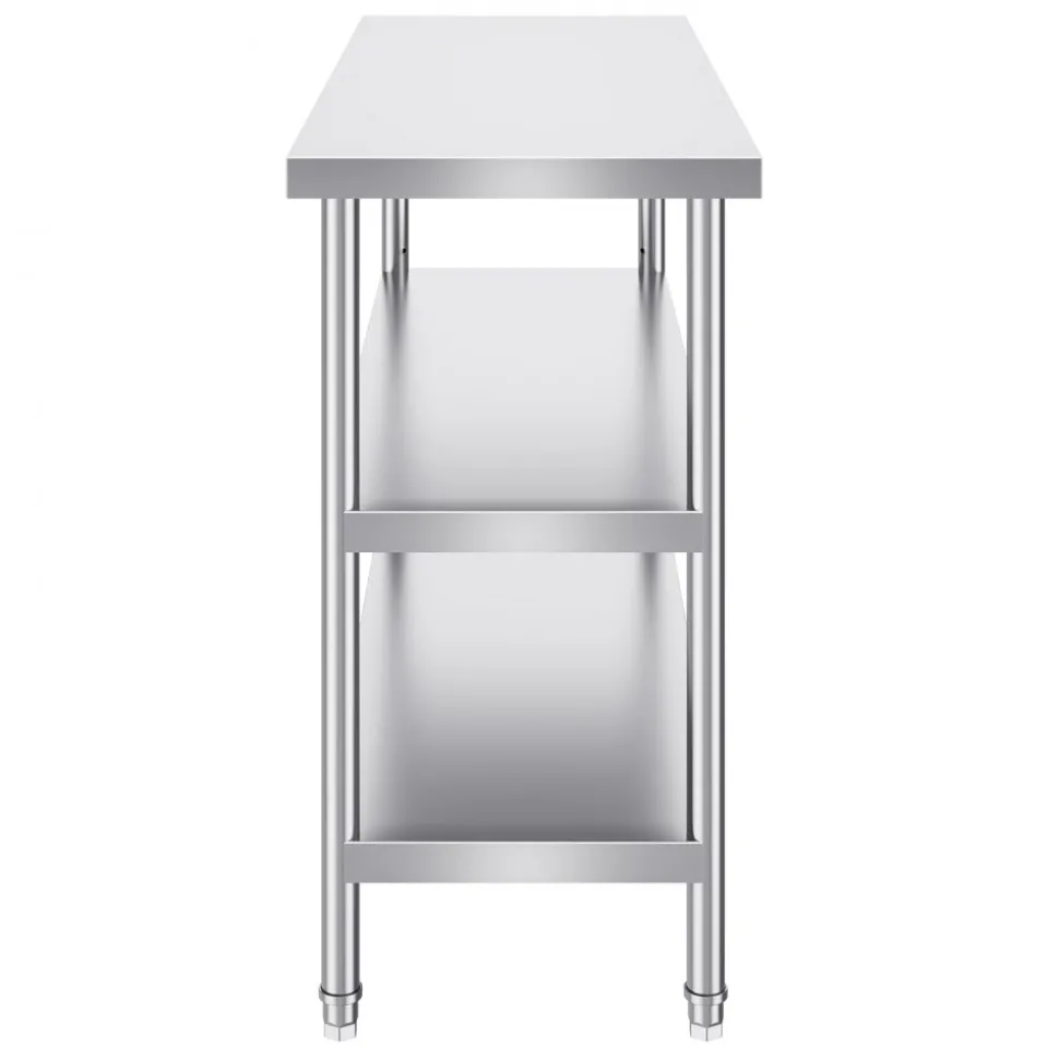 VEVOR Stainless Steel Food Prep Table, 18 x 48 x 34 Inch Commercial Kitchen Worktable, with 2 Adjustable Undershelf, Heavy Duty Prep Table Metal Work Table for BBQ, Kitchen, Home, and Garage